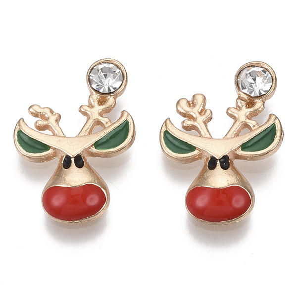 

PandaHall Alloy Enamel Cabochons, with Crystal Rhinestone, Christmas Reindeer/Stag, Red & Green , Light Gold, 17x12.5x3.5mm Alloy+Rhinestone...