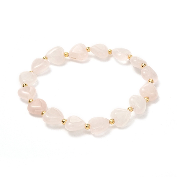 

PandaHall Heart Beads Stretch Bracelet for Girl Women, Natural Rose Quartz & Brass Beads Bracelet, Golden, Inner Diameter: 2-1/4 inch(5.7cm)...
