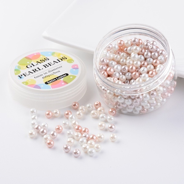

PandaHall Glass Pearl Bead Sets, Barely Pink Mix, Eco-Friendly, Round, Dyed , Mixed Color, 6mm, Hole: 0.7~1.1mm, about 400pcs/box. Glass..., Multicolor