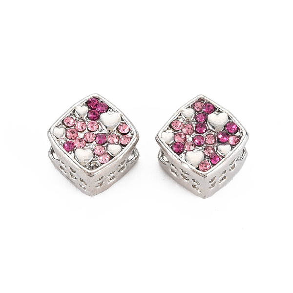 

PandaHall Rack Plating Alloy European Beads, with Rhinestone, Large Hole Beads, Cadmium Free & Nickel Free & Lead Free, Rhombus, Platinum..., Pink