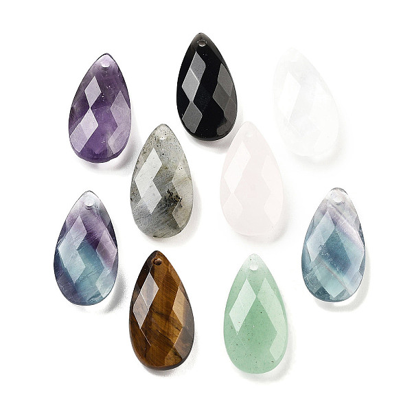 

PandaHall Natural Mixed Gemstone Pendants, Faceted Teardrop Charms, 24x12.5x6mm, Hole: 1.2mm Mixed Stone Teardrop