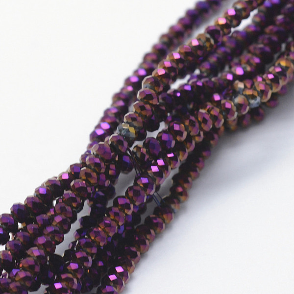 

PandaHall Electroplate Glass Beads Strands, Full Plated, Faceted, Rondelle, Purple Plated, 2.5x1.5mm, Hole: 0.5mm, about 197~201pcs/strand...