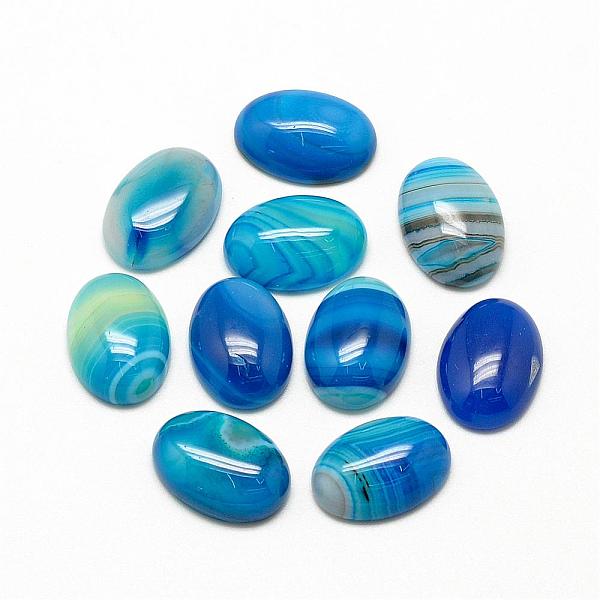 

PandaHall Natural Striped Agate/Banded Agate Cabochons, Dyed, Oval, Dodger Blue, 25x18x6~7mm Banded Agate Oval Blue