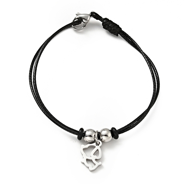 

PandaHall 304 Stainless Steel Dog Charm Bracelet with Waxed Cord for Women, Stainless Steel Color, 7 inch(17.8cm) Waxed Cord Black