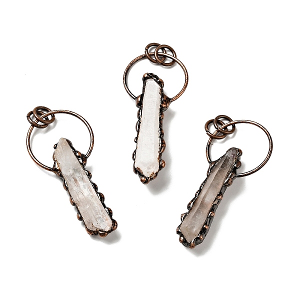 

PandaHall Natural Quartz Crystal Nuggets Pendants, Rock Crystal, Large Hole Pendants, with Red Copper Tone Brass Findings, Cadmium Free &...