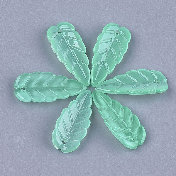 

PandaHall Transparent Spray Painted Glass Pendants, Leaf, Medium Aquamarine, 23x10x4~4.5mm, Hole: 1.2mm Glass Leaf