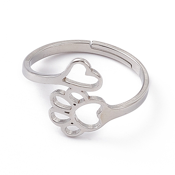

PandaHall 201 Stainless Steel Heart & Dog Paw Prints Adjustable Ring for Women, Stainless Steel Color, US Size 6 1/4(16.7mm) 201 Stainless...