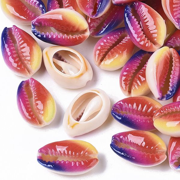 

PandaHall Printed Natural Cowrie Shell Beads, No Hole/Undrilled, Rainbow Style, Colorful, 18~21x12~15x7mm Cowrie Shell Shell Shape