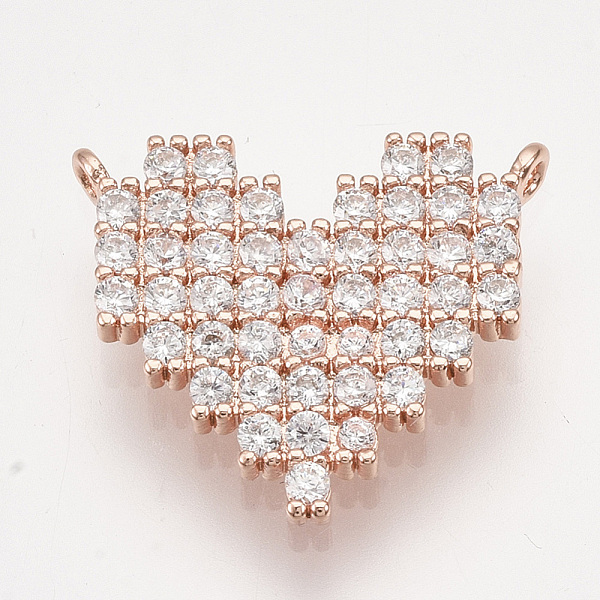 

PandaHall Brass Micro Pave Cubic Zirconia Pendants, Heart, Clear, Rose Gold, 14.5x16.5x2mm, Hole: 1mm Brass+Cubic Zirconia Heart Clear