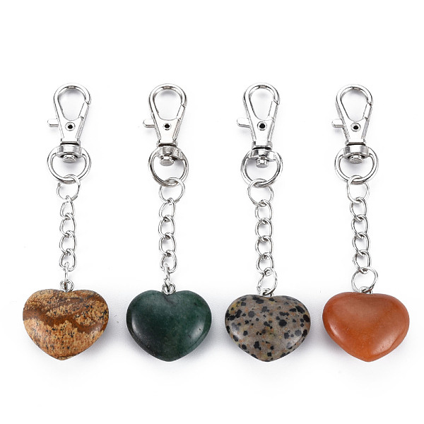 

PandaHall Natural Mixed Gemstone Keychain, with Brass Lobster Claw Clasps and Iron Chains, Heart, Platinum, 80~86mm Mixed Stone Heart