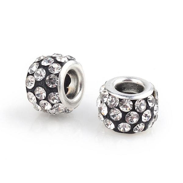 

PandaHall Polymer Clay Rhinestone European Beads, Large Hole Beads, Rondelle, with Silver Color Plated Brass Cores, Crystal, 10~12x7~8mm..., Clear
