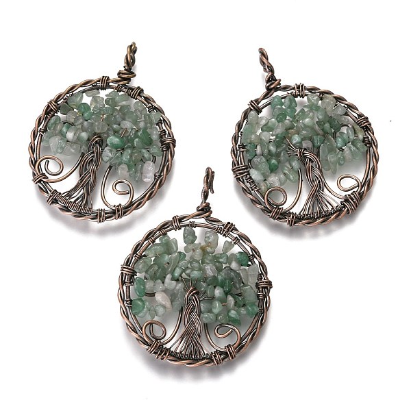 

PandaHall Natural Green Aventurine Pendants, with Red Copper Plated Brass Findings, Flat Round with Tree of Life, 64~67.5x50~51x6~7.5mm...