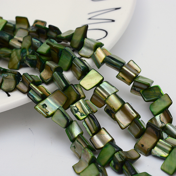 

PandaHall Natural Shell Beads Strands, Green, 8~17.5x5~8x5mm, Hole: 1mm, 16 inch/strand, 40pcs/strand Freshwater Shell Others Green