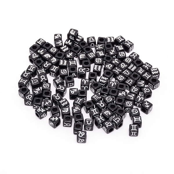 

PandaHall Opaque Acrylic Beads, Twelve Constellation/Zodiac Sign, Cube, Black, 7x7x7mm, Hole: 3.5mm, 1770~2100pcs/bag Acrylic Cube Black