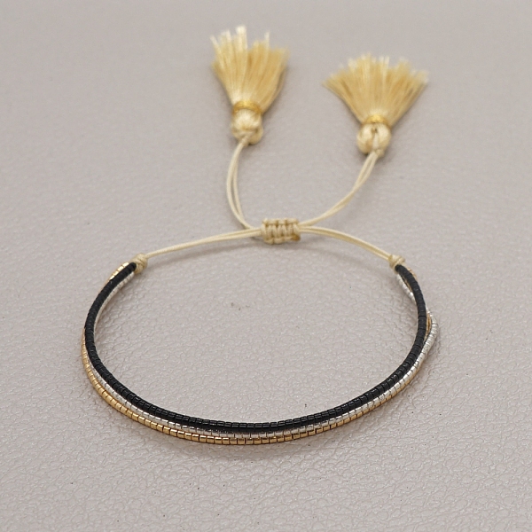 Miyuki Seed Braided Bead Bracelet With Double Tassel