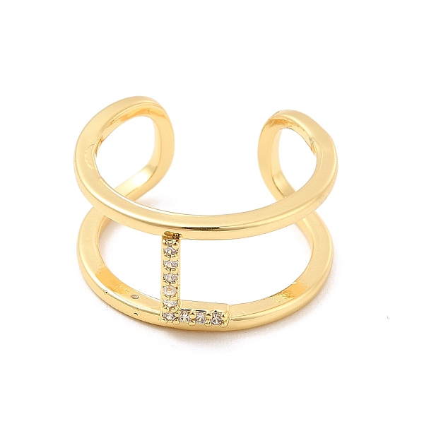 

PandaHall Clear Cubic Zirconia Initial Letter Open Cuff Ring, Real 18K Gold Plated Brass Double Line Ring for Women, Lead Free & Cadmium...