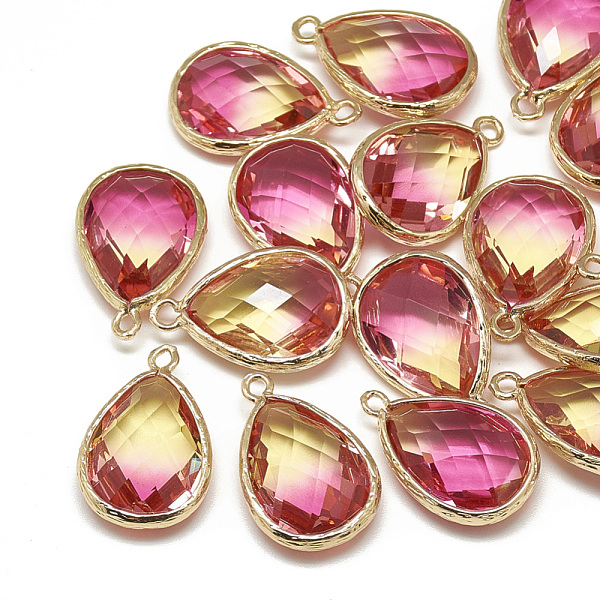 

PandaHall Glass Pendants, with Golden Tone Brass Findings, Faceted, teardrop, Light Khaki, 23x15x7mm, Hole: 1.5~2mm Brass+Glass Teardrop