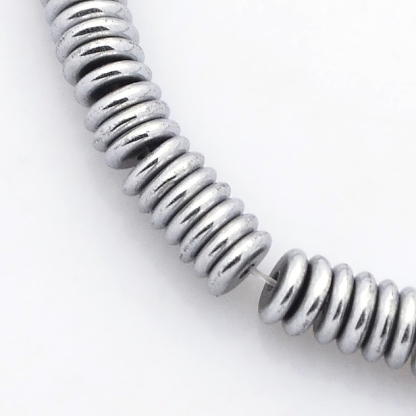

PandaHall Electroplate Non-magnetic Synthetic Hematite Beads Strands, Heishi Beads, Disc/Flat Round, Platinum Plated, 4x1mm, Hole: 1mm...
