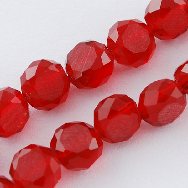 

PandaHall Frosted Glass Bead Strands, Faceted, Flat Round, Red, 6x3~4mm, Hole: 1mm Glass Flat Round Red