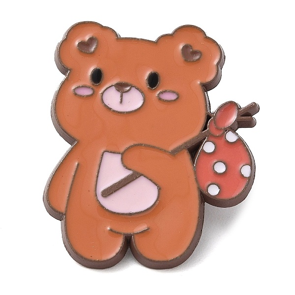 

PandaHall Bear with Bag Enamel Pins, Coffee Zinc Alloy Badge for Women, Light Coral, 31x25.5x2mm Alloy+Enamel Bear