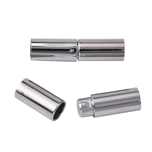 

PandaHall 304 Stainless Steel Bayonet Clasps, Column, Stainless Steel Color, 18~20x5mm, Hole: 4mm 304 Stainless Steel