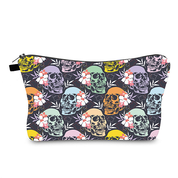 

PandaHall Halloween Skull Pattern Polyester Waterpoof Makeup Storage Bag, Multi-functional Travel Toilet Bag, Clutch Bag with Zipper for...