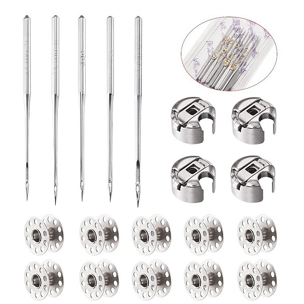 PandaHall Sewing Tools, with Iron Industrial Sewing Machine Bobbin Case, Home Sewing Machine Needles and Iron Thread Bobbins, Platinum Iron...