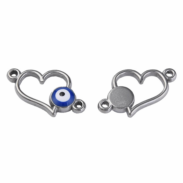 

PandaHall 304 Stainless Steel Enamel Connector Charms, Stainless Steel Color, Heart with Evil Eye, Dark Blue, 11.5x18x3mm, Hole: 1.2mm 304...