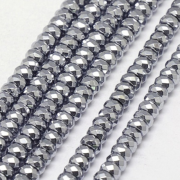 

PandaHall Electroplate Non-magnetic Synthetic Hematite Beads Strands, Faceted, Rondelle, Grade A, Platinum Plated, 4x2.25mm, Hole: 1mm...