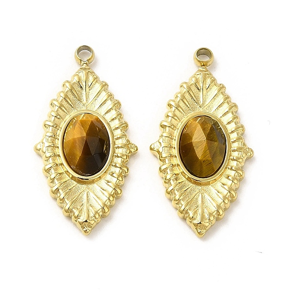 

PandaHall Natural Tiger Eye Pendants, Faceted Horse Eye Charms, with Vacuum Plating Real 18K Gold Plated 201 Stainless Steel Findings...