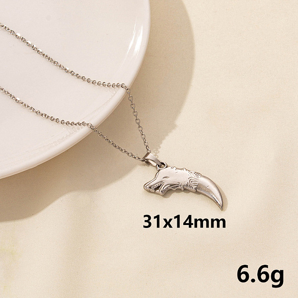 

PandaHall 304 Stainless Steel Wolf Tooth Pendant Necklace, Cable Chain Necklaces Stainless Steel