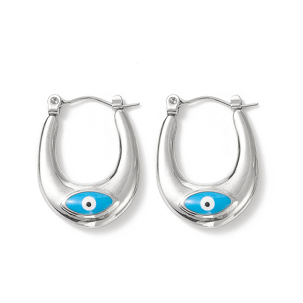 

PandaHall 316 Stainless Steel Hoop Earrings, Enamel Evil Eye Earring for Women, Deep Sky Blue, 24x18x5mm, Pin: 0.8mm 316 Surgical Stainless...