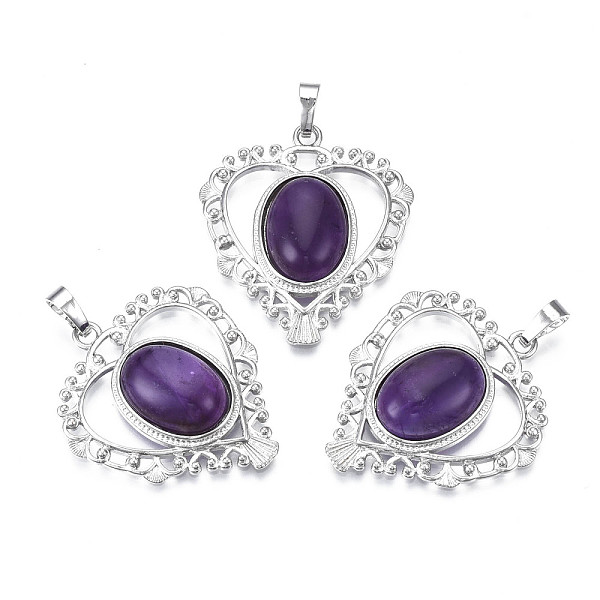 

PandaHall Natural Amethyst Pendants, with Rack Plating Platinum Tone Brass Findings, Heart, 38.5x34x8mm, Hole: 7x5mm Amethyst Heart