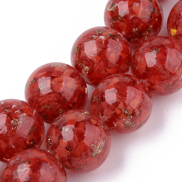 

PandaHall Handmade Gold Sand Lampwork Beads, Inner Flower, Round, Red, 20x19~20mm, Hole: 2mm, about 20pcs/strand, 14.96 inch(38cm) Lampwork...