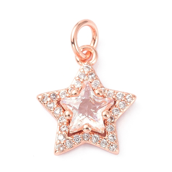 

PandaHall Brass Cubic Zirconia Charms, with Jump Ring, Long-Lasting Plated, Lead Free & Cadmium Free, Star, Real Rose Gold Plated..., Clear