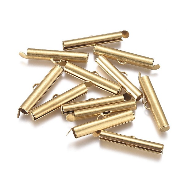 

PandaHall Brass Slide On End Clasp Tubes, Slider End Caps, for Ball Chains, Golden, 26x6x4mm, Hole: 1.2mm, Inner Diameter: 3mm Brass