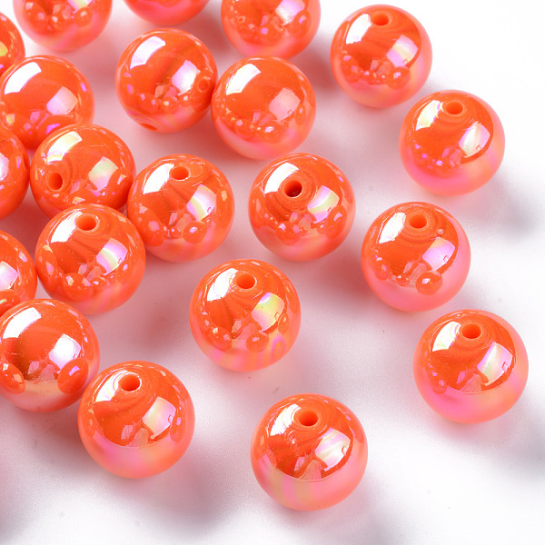 

PandaHall Opaque Acrylic Beads, AB Color Plated, Round, Orange Red, 20x19mm, Hole: 2~3mm, about 111pcs/500g Acrylic Round