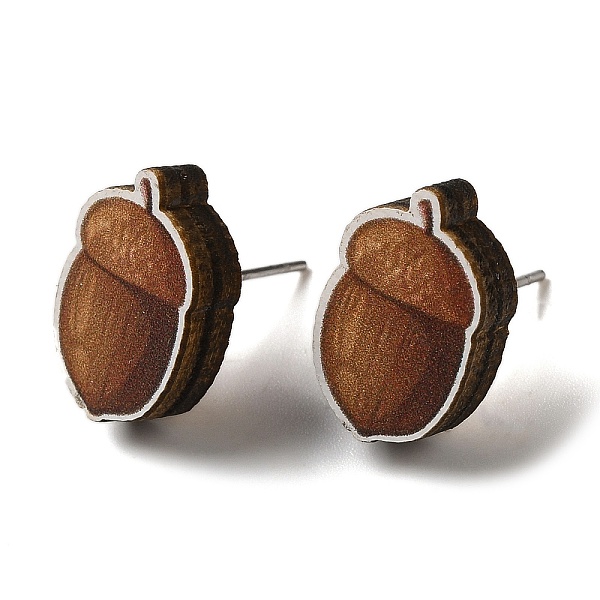 

PandaHall Wood Stud Earrings, with 316 Surgical Stainless Steel Pin, Thanksgiving Theme, Silver, Saddle Brown, Cone, 16x10mm Wood Cone