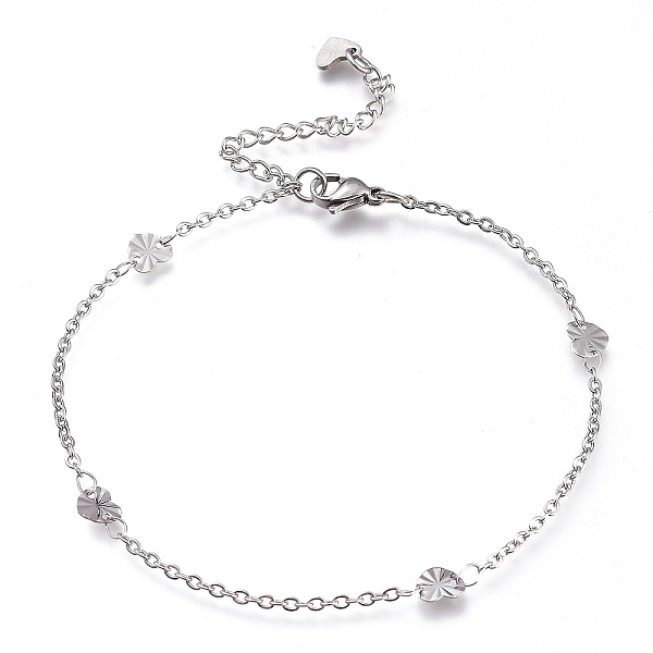 

PandaHall 304 Stainless Steel Cable Chain Anklets, with Textured Heart Links and Lobster Claw Clasps, Stainless Steel Color, 8-7/8 inch...