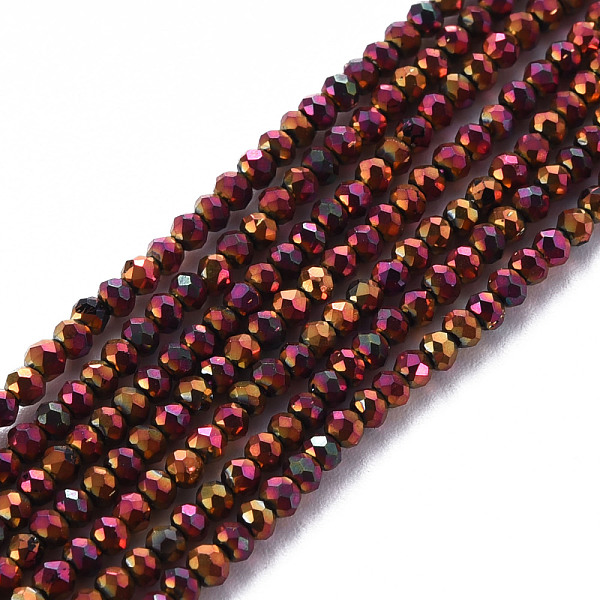 

PandaHall Electroplated Glass Beads Strands, Faceted, Rondelle, Purple Plated, 2mm, Hole: 0.5mm, about 192~194pcs/strand, 12.99~13.39 inches...