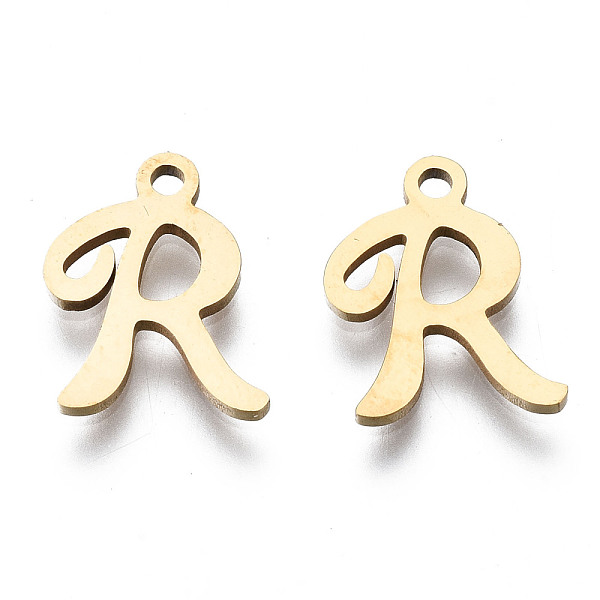 

PandaHall 201 Stainless Steel Charms, Laser Cut, Alphabet, Golden, Letter.R, 12x9x1mm, Hole: 1.4mm Stainless Steel Letter R