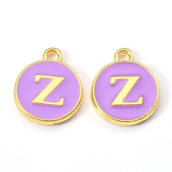 

PandaHall Golden Plated Alloy Enamel Charms, Enamelled Sequins, Flat Round with Letter, Medium Purple, Letter.Z, 14x12x2mm, Hole: 1.5mm...