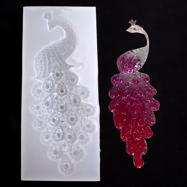 

PandaHall Silicone Molds, Resin Casting Molds, For UV Resin, Epoxy Resin Jewelry Making, Peacock, White, 125x55x12mm, Inner Diameter...