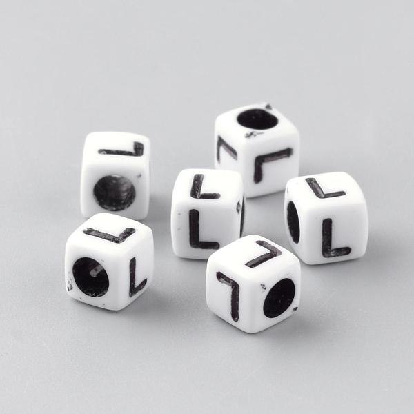 

PandaHall Opaque Acrylic Beads, Letter Style, Cube, Letter.L, 6x6x6mm, Hole: 3mm, about 3000pcs/500g Acrylic Letter L