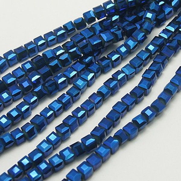 

PandaHall Electroplate Glass Beads Strands, Faceted, Cube, Blue, 6x6x6mm, hole: 1mm Glass Cube Blue