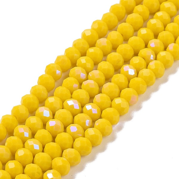 

PandaHall Electroplate Opaque Solid Color Glass Beads Strands, Half Rainbow Plated, Faceted, Rondelle, Yellow, 6x5mm, Hole: 1mm, about...