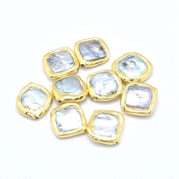 

PandaHall Natural Cultured Freshwater Pearl Beads, with Electroplated Polymer Clay, Rhombus, Golden, 15~17x15~18x3~5mm, Hole: 0.8~1mm Pearl...