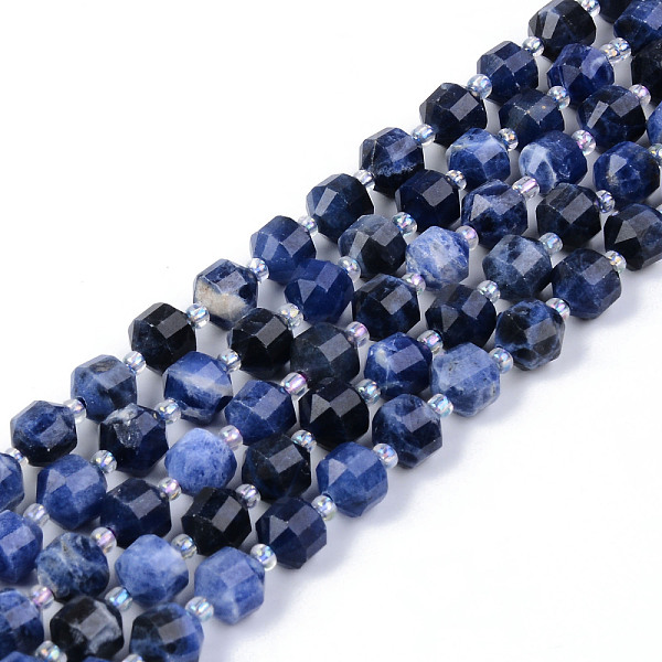 

PandaHall Natural Sodalite Beads Strands, Round, Faceted, 7~8x8mm, Hole: 1.2mm, about 38~40pcs/strand, 15.16inch(38.5cm) Sodalite Round