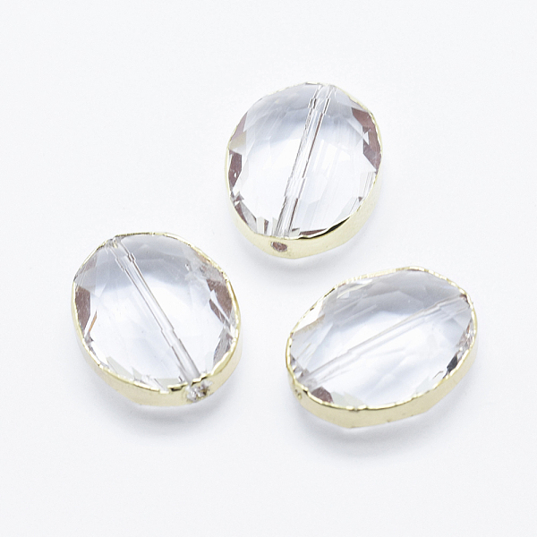 

PandaHall Glass Beads, with Brass Findings, Faceted, Oval, Golden, Clear, 16x12x8mm, Hole: 1mm Glass Oval Clear