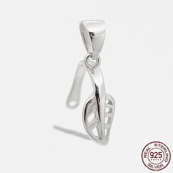 

PandaHall Trendy Rhodium Plated 925 Sterling Silver Pinch Bails, Leaf, Platinum, 13x5x9mm, Hole: 4x3mm, Pin: 0.7mm Sterling Silver